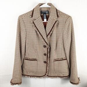 Norton McNaughton Petites 10P Brown Houndstooth Blazer Womens Fringe Trim Jacket